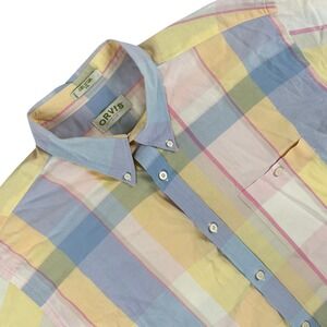 Orvis Shirt Mens XXL Multicolor‎ Pastel Plaid Button Down Short Sleeve Casual